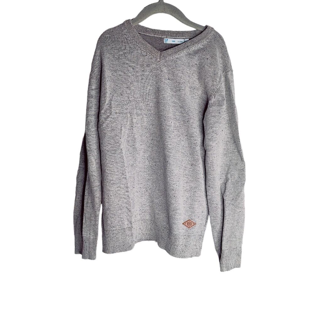 Gemo Boys Size 10‎ Heather Gray V Neck Pullover Sweatshirt with Elbow Patches
